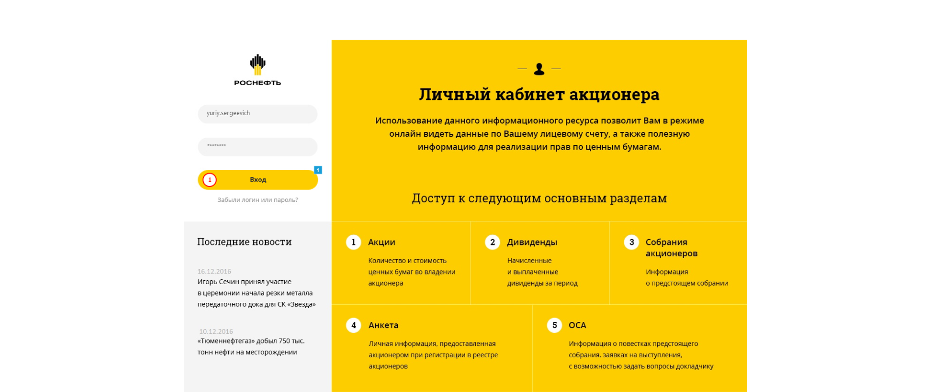 Роснефть: Личный кабинет акционера кейс проекта